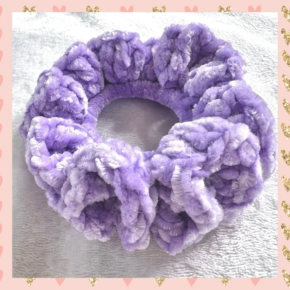 Handmade VELVET Shimmer Pastel Purple Crochet Lush Hair Scrunchie PinkRainCloud